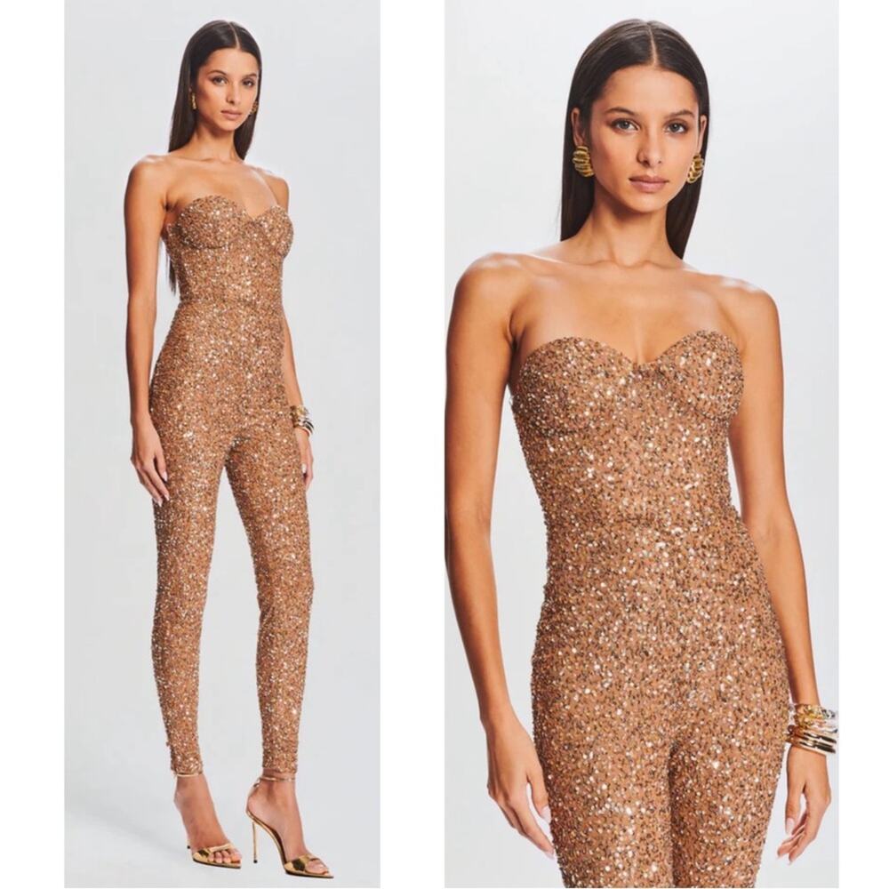 Retrofete Bronze Sequin Strapless Jumpsuit